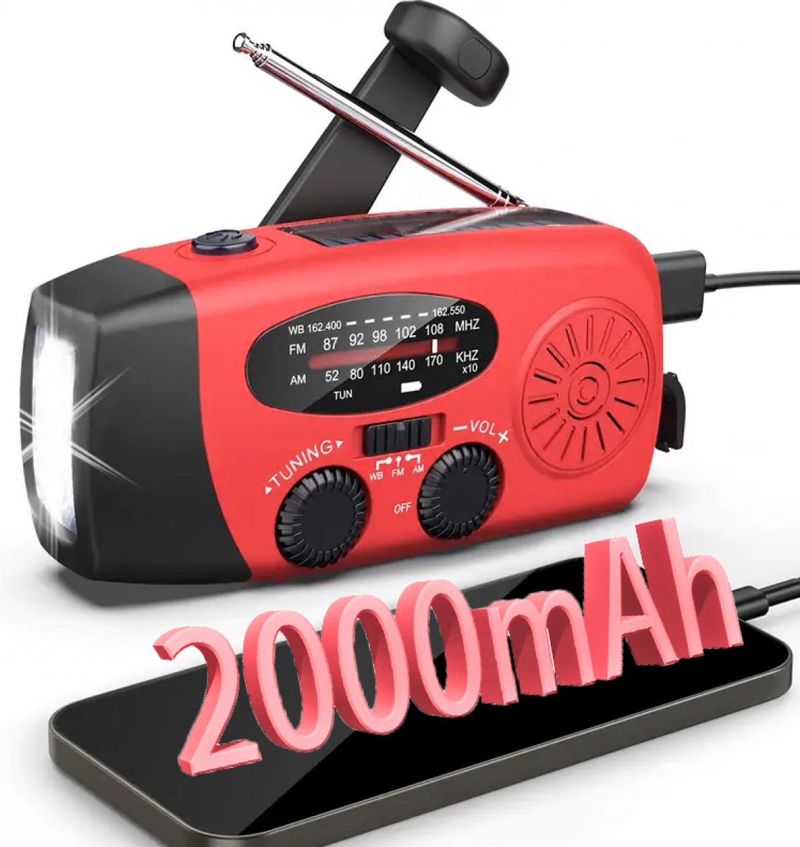 Noodradio met zaklamp en powerbank (2025 model)