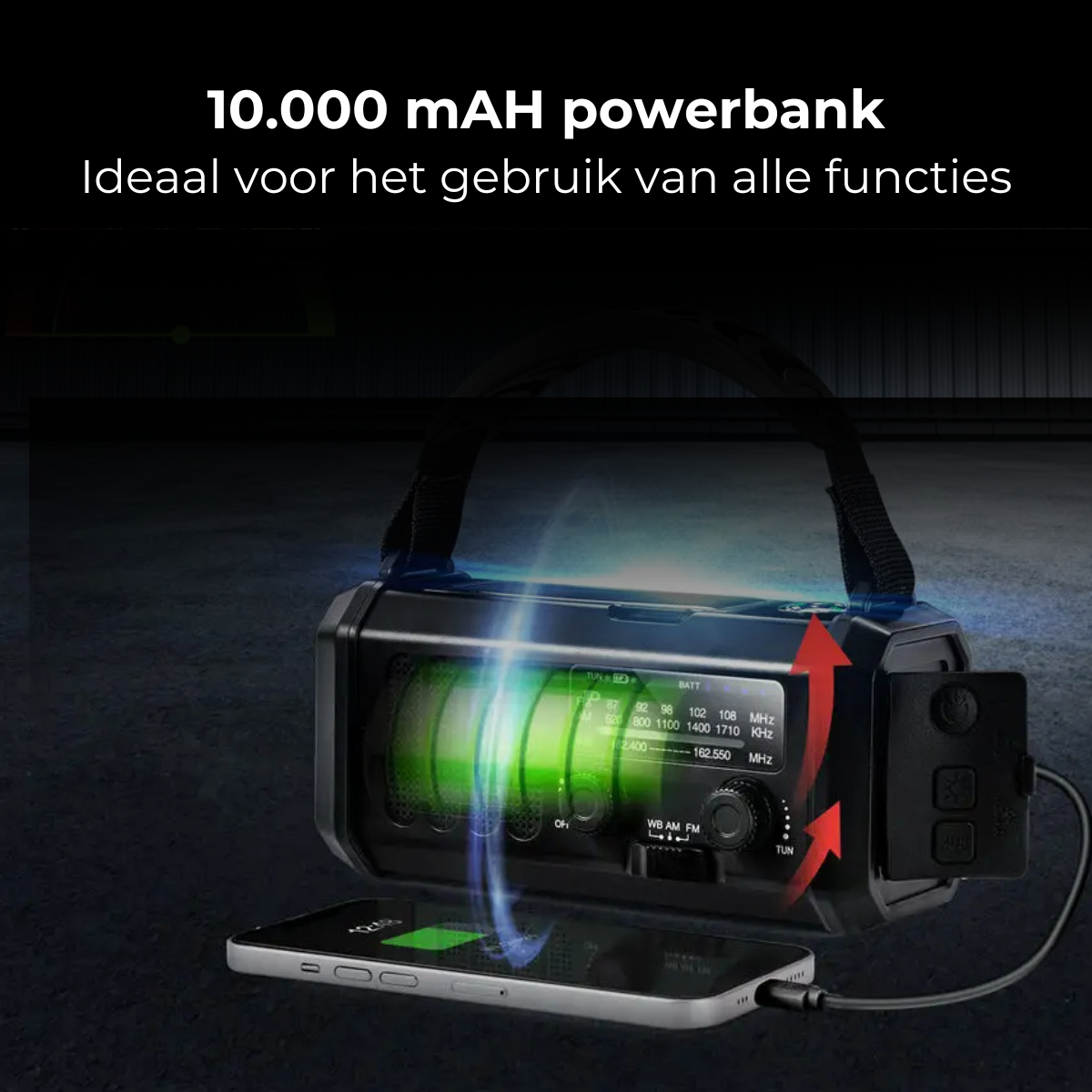 Premium noodradio en powerbank (10.000 mAH) Zwart