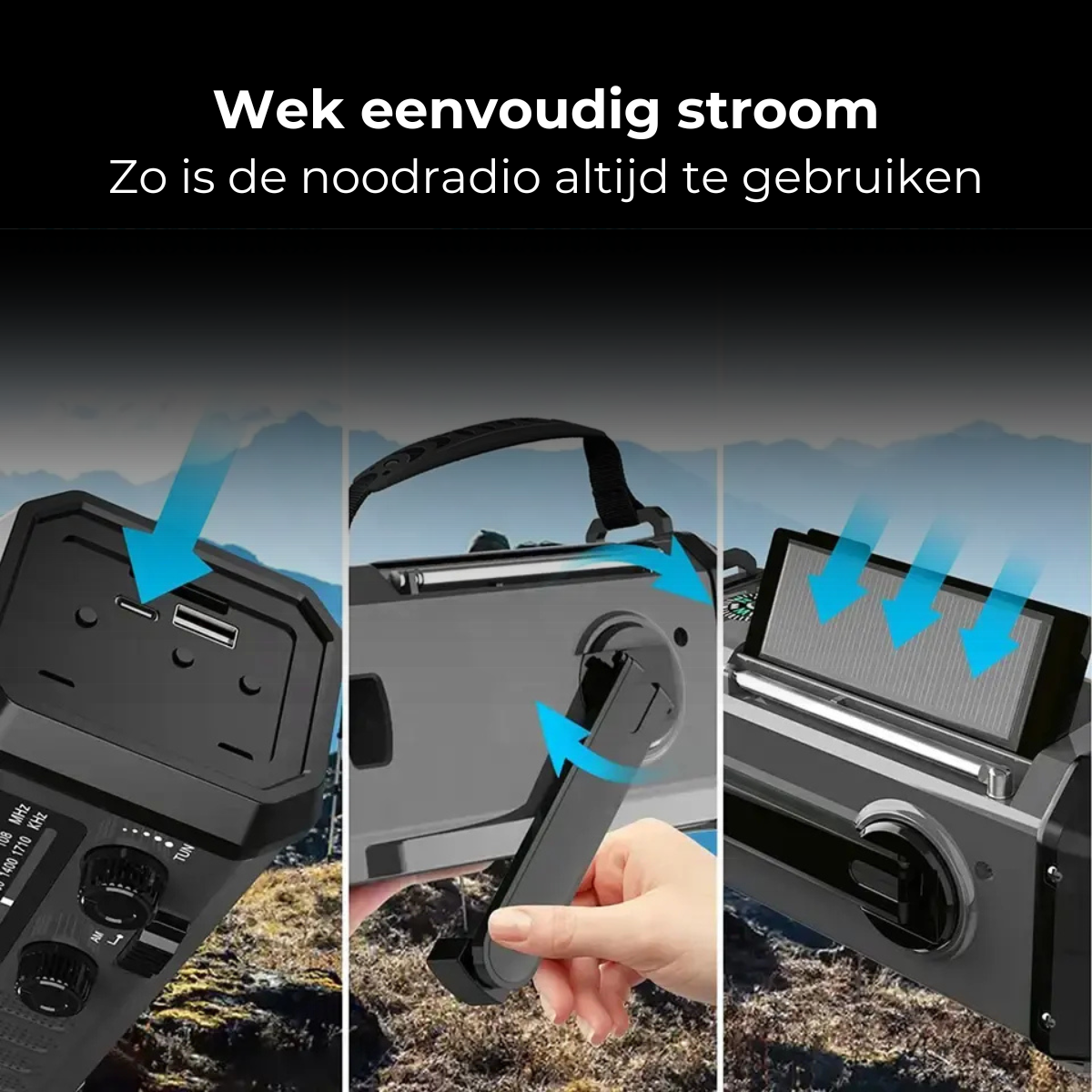 Premium noodradio en powerbank (10.000 mAH) Zwart